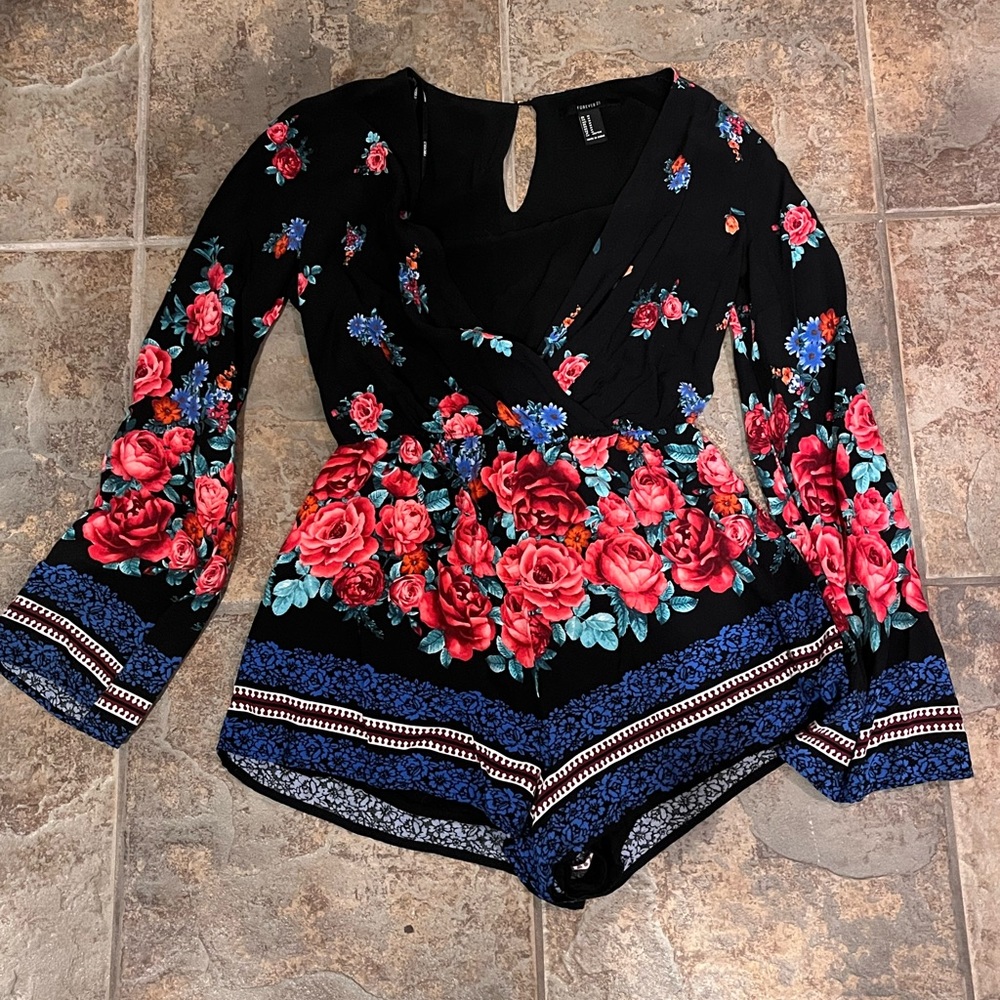 Forever 21 Floral Long Sleeved Romper (M)